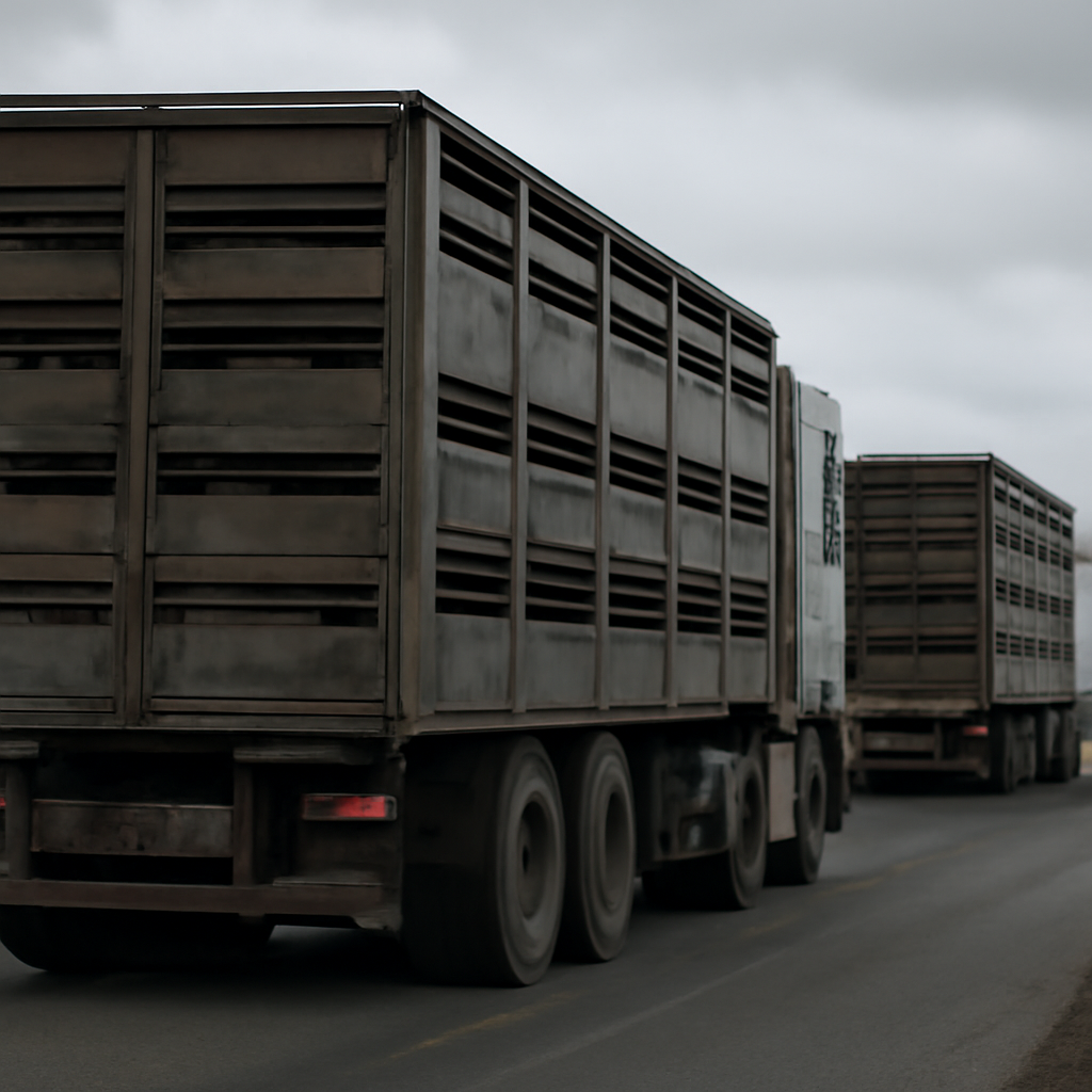 A documentary-style image connected to The transport phase: trucks, distances, and deaths in transit