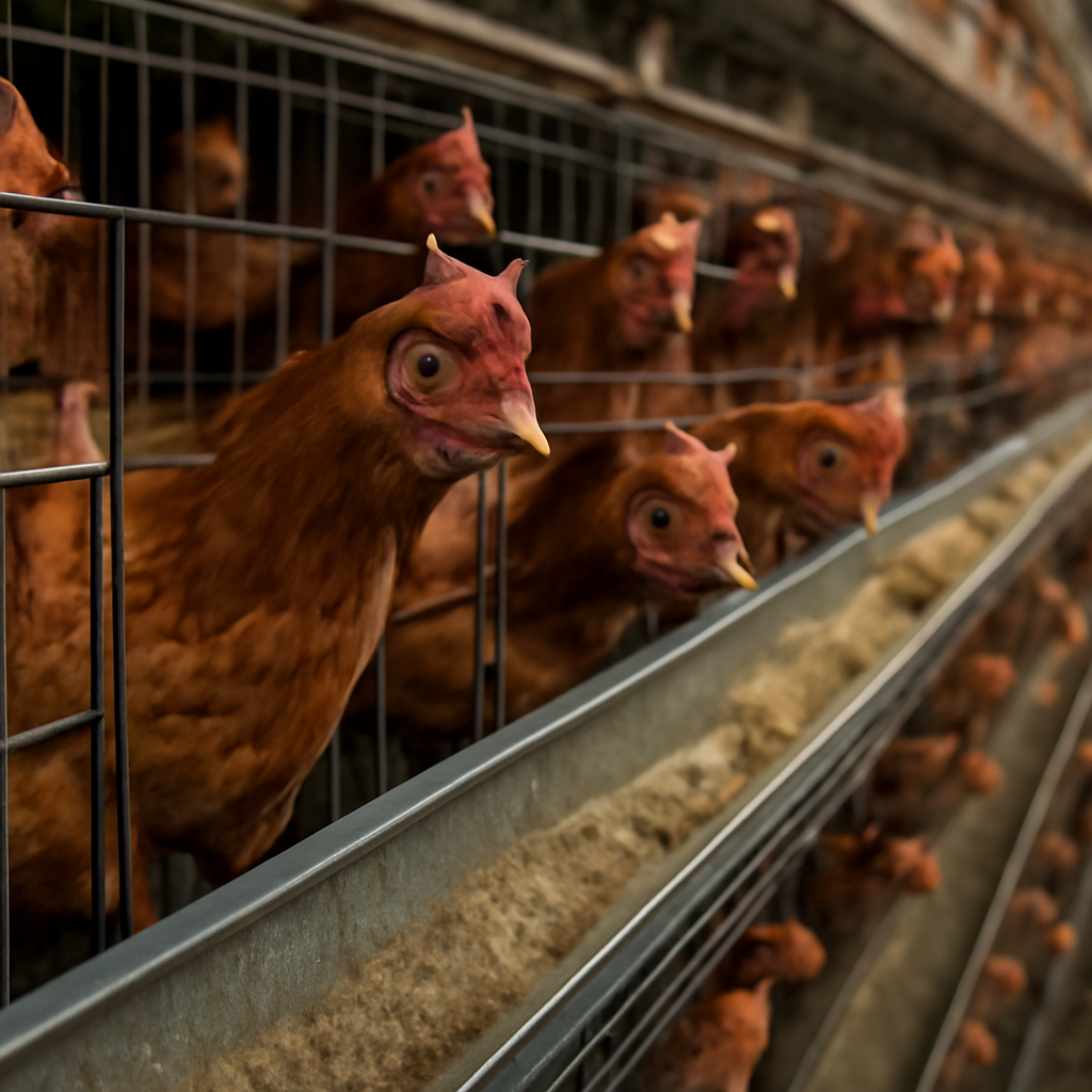 Kepadatan tinggi pada sistem baterai ayam petelur mempercepat transmisi patogen antar individu.