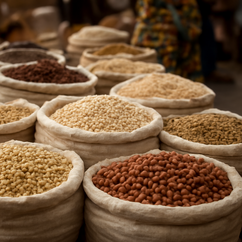Àwọn èso àti ọ̀pọ̀lọpọ̀ oúnjẹ àdáyébá tí ó kún fún afẹ́fẹ́ mímọ́ àti ìlera.