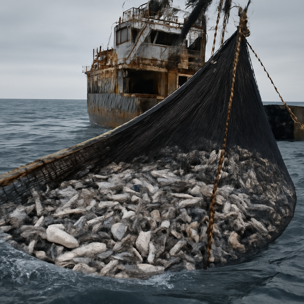 A trawler fishing net at sea