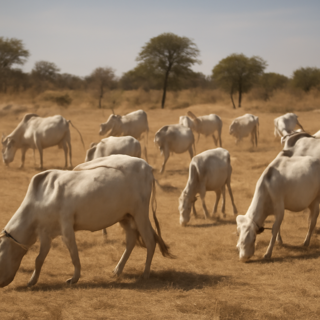 Shanu na kiwo a wani fili mai bushewa a yankin Sahel, wanda ke nuna yadda ake amfani da filaye wajen kiwo.