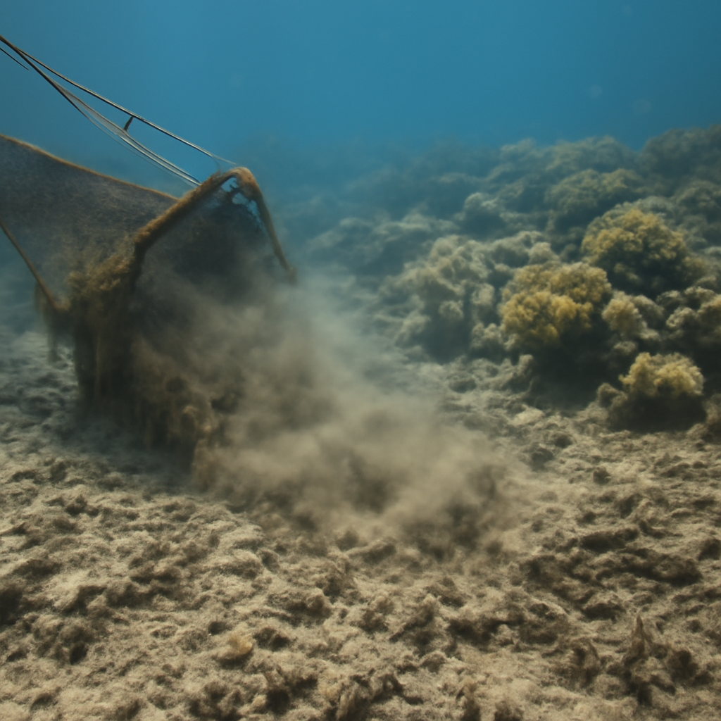 Pe 'bottom trawling' ombyaipaite yguasu rugua, ogueraha haperãme corales ha opaite tekove oĩva upépe.