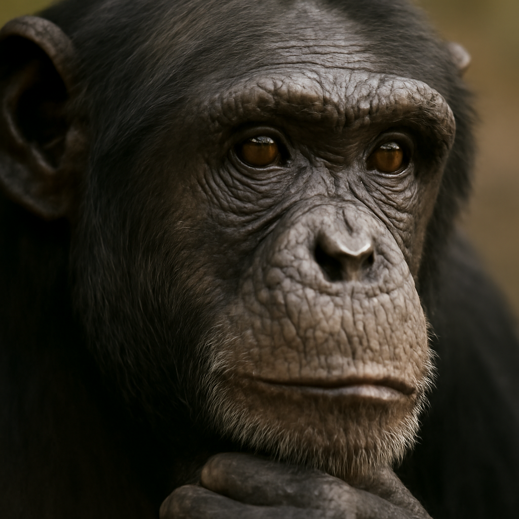 Wani hoto na kusa na idon chimpanzee, yana nuna zurfin tunani da kuma kama da idon dan adam.