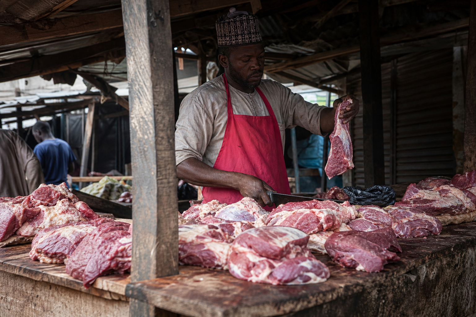 Wani kasuwa a Najeriya yana sayar da nama.