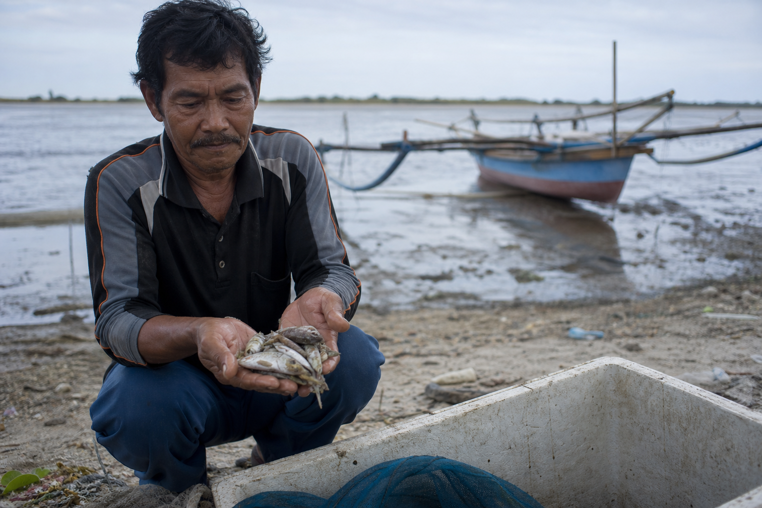 Penurunan hasil tangkapan ikan akibat eutrofikasi berdampak langsung pada kesejahteraan nelayan tradisional di Indonesia.
