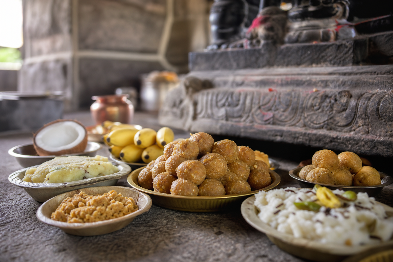 தென்னிந்திய கோயில்களில் வழங்கப்படும் பாரம்பரிய பிரசாதங்கள், பெரும்பாலும் தாவர அடிப்படையிலானவை.