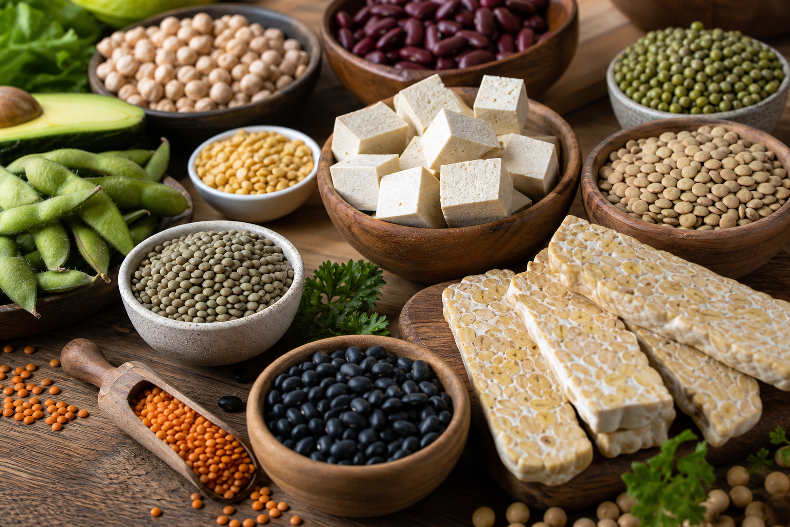 A rich variety of plant-based proteins offers a complete nutritional profile.