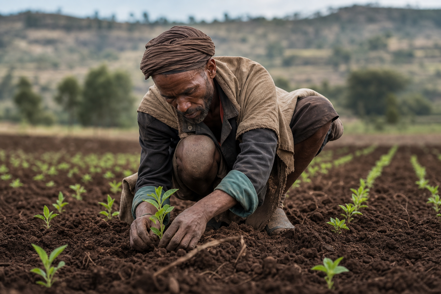 የኢትዮጵያ ገበሬ ችግኝ እየተከለ፤ የዘላቂ ግብርና መሠረት።