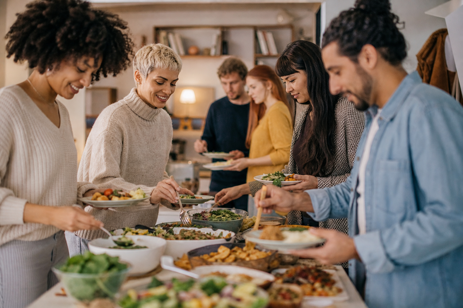Potlucks offer a natural way to share diverse dishes and dietary preferences.