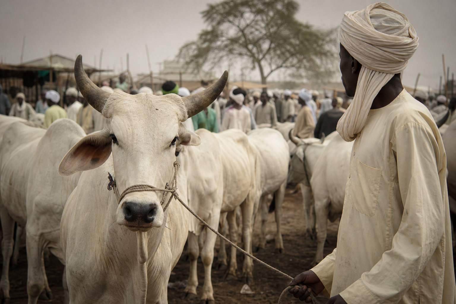 Kasuwancin shanu a Arewa, inda ake iya ganin yadda dabbobi suke mu'amala da mutane da kuma yanayin kasuwa.