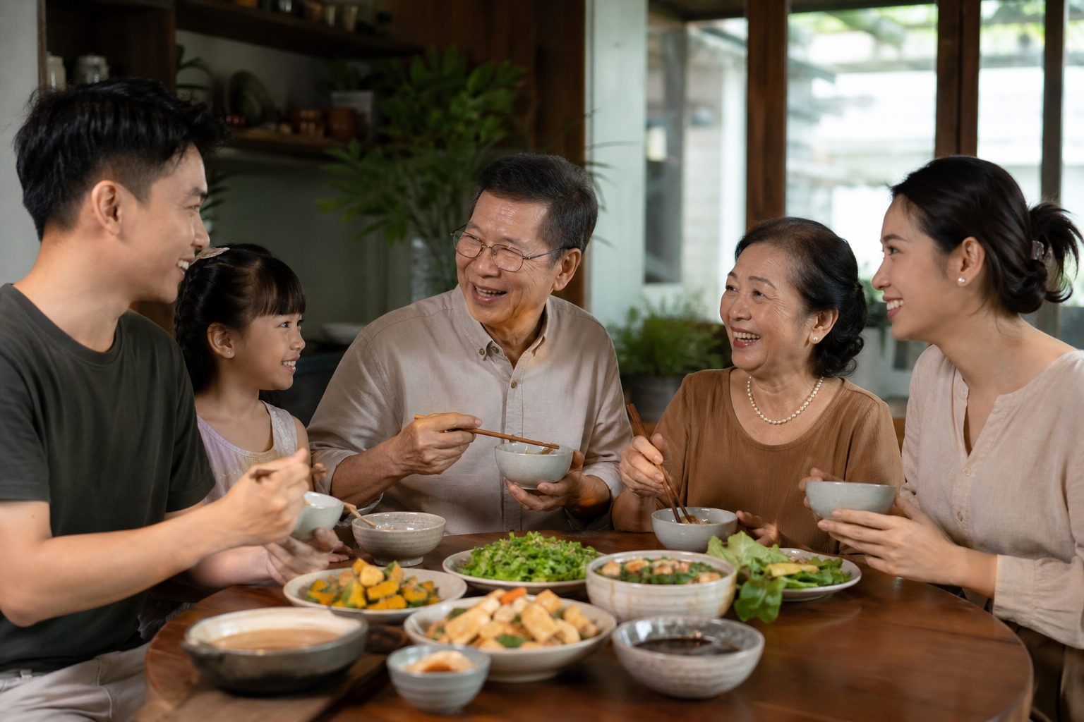 Bữa cơm gia đình ấm cúng, nơi các lựa chọn thực phẩm phản ánh giá trị và lối sống.