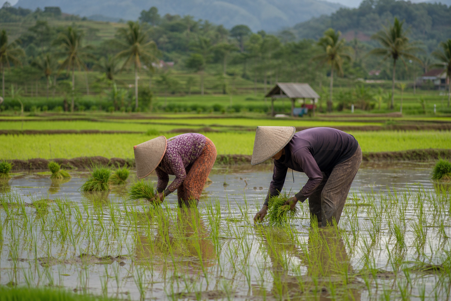 Petani di sawah padi Indonesia