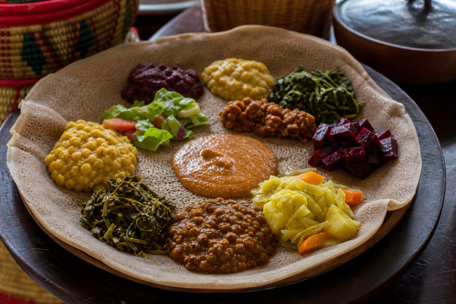 የኢንጀራ እና የተለያዩ የጾም ምግቦች ስብስብ