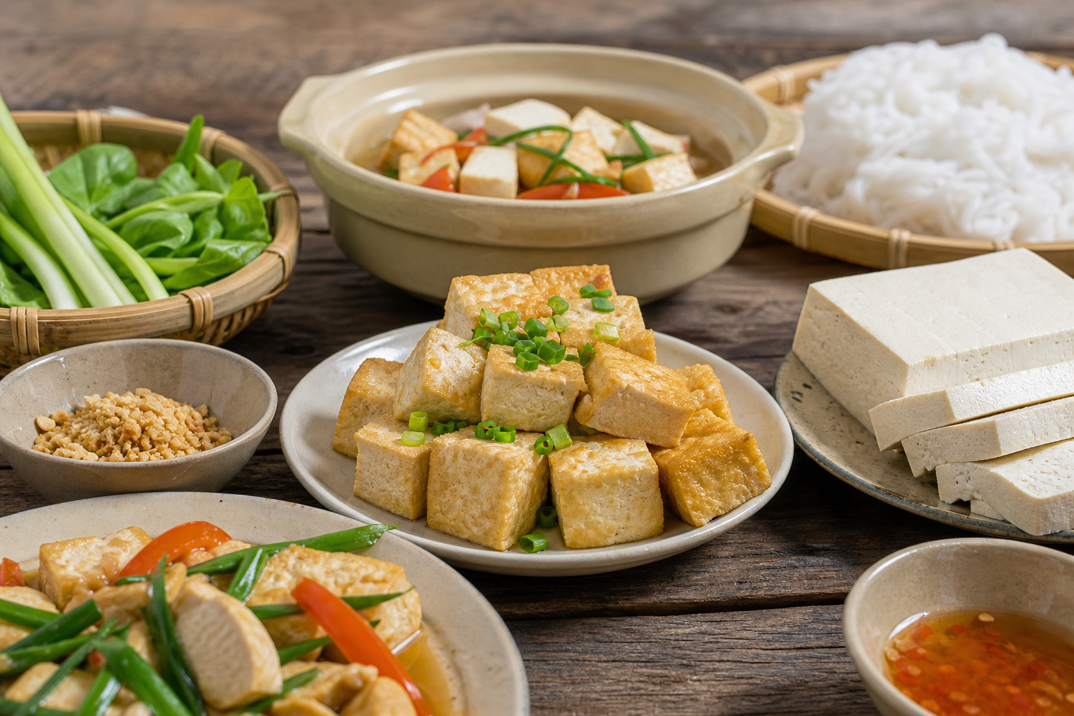 Đậu phụ là nguyên liệu phổ biến, giàu sắt trong ẩm thực Việt Nam.