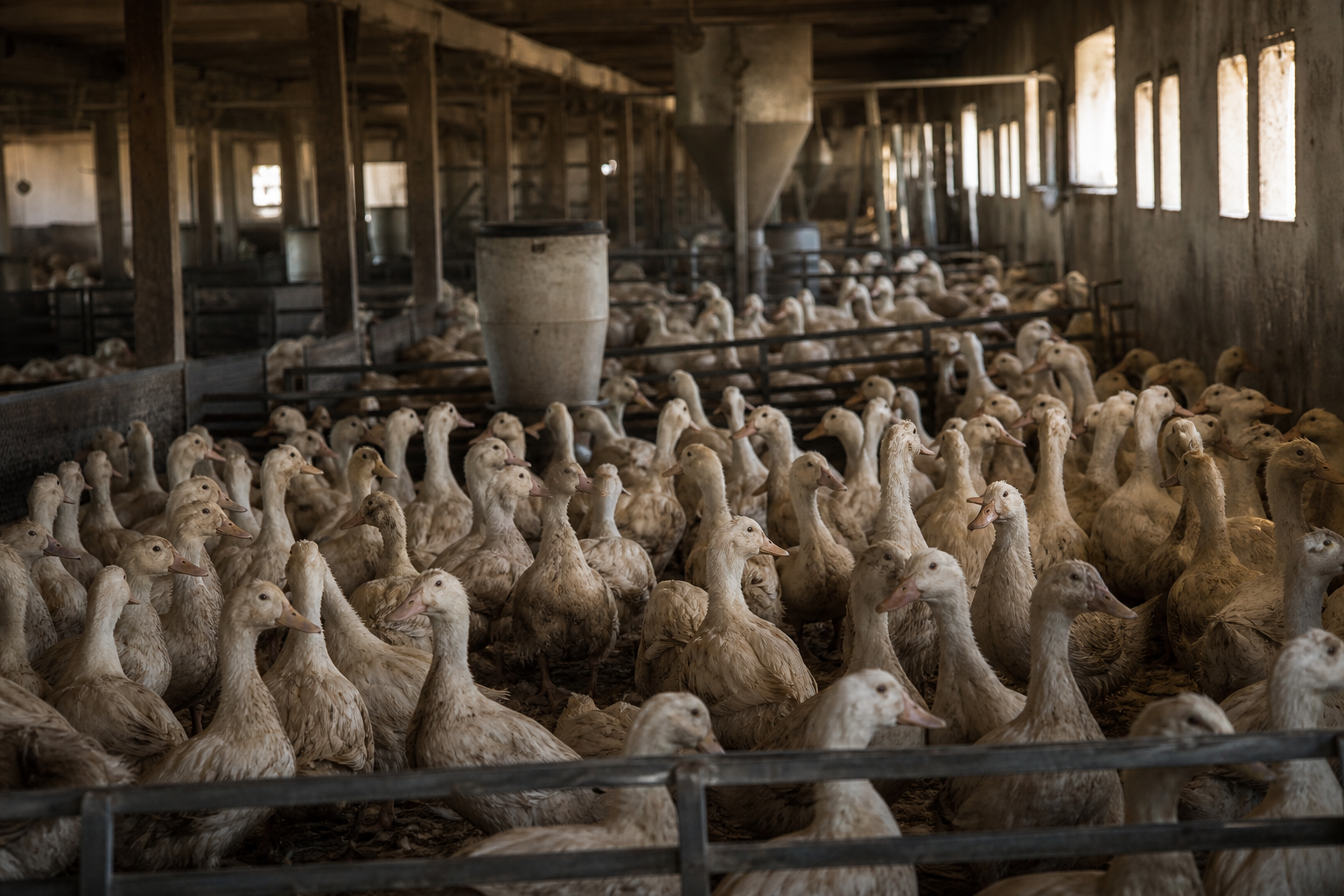 Élevage industriel de canards, une réalité souvent cachée au consommateur.