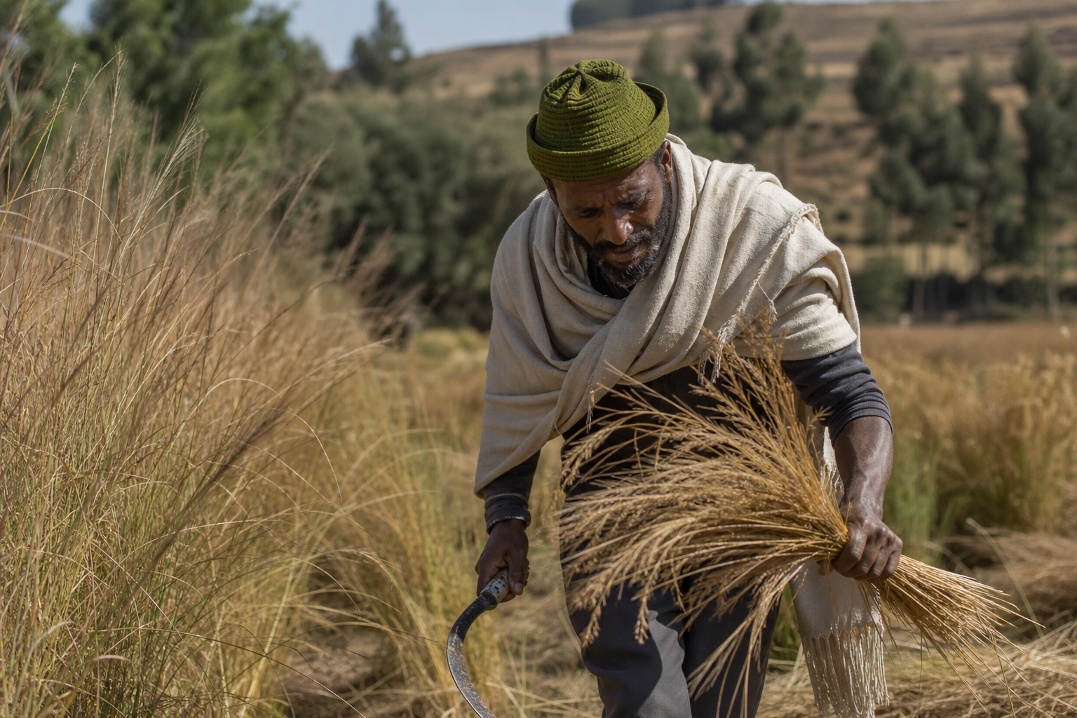 የጤፍ አርሶ አደር የዘላቂነትን አስፈላጊነት ያሳያል።