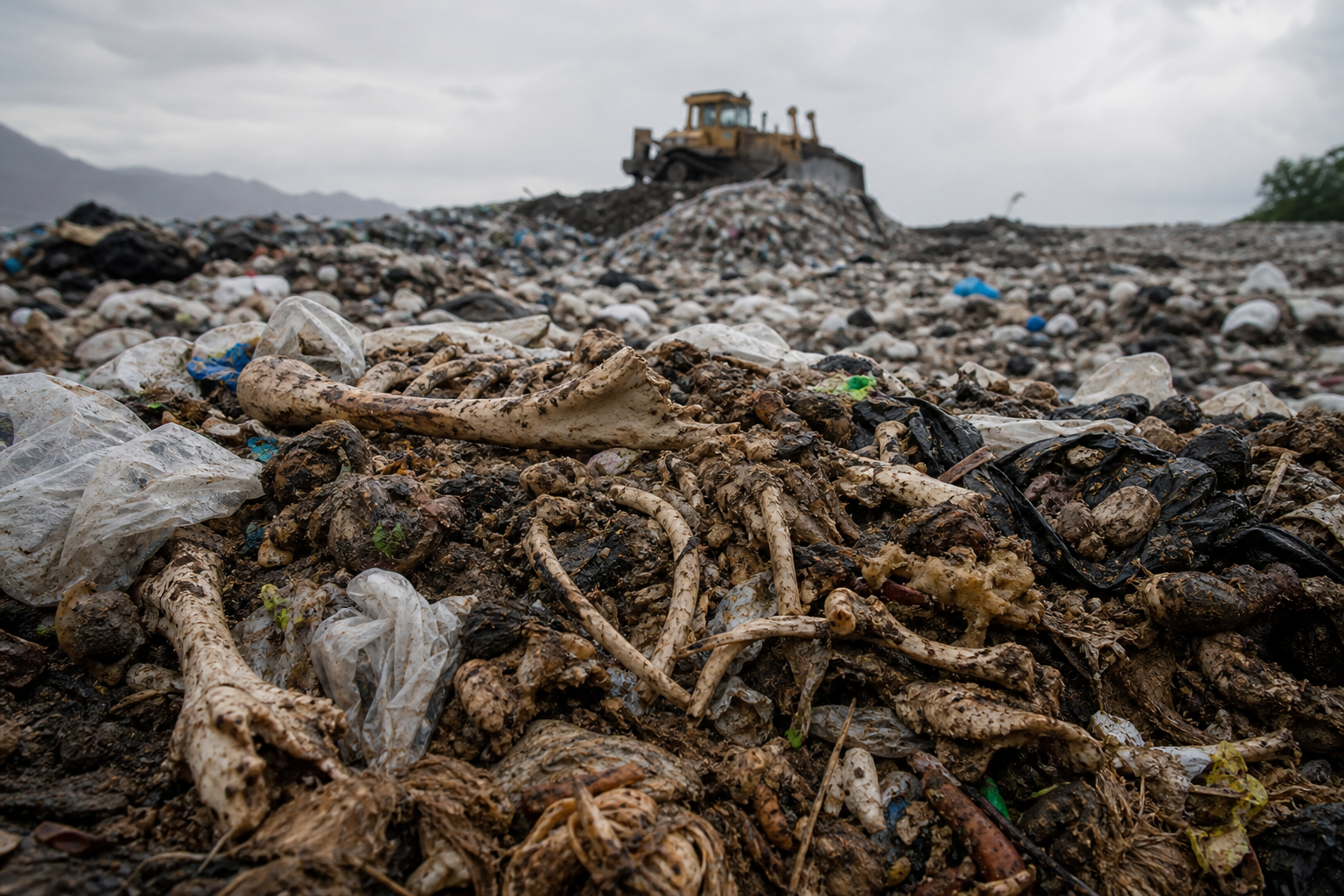 Residui organici, incluse ossa animali, contribuiscono al volume dei rifiuti destinati alle discariche, con potenziali impatti ambientali a lungo termine.