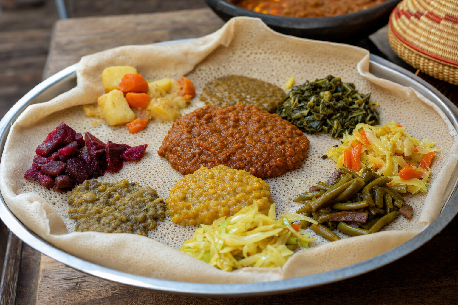 የኢንጀራ እና የተለያዩ የአትክልት ወጦች የኢትዮጵያ የጾም ምናሌ ዋና አካል ናቸው።