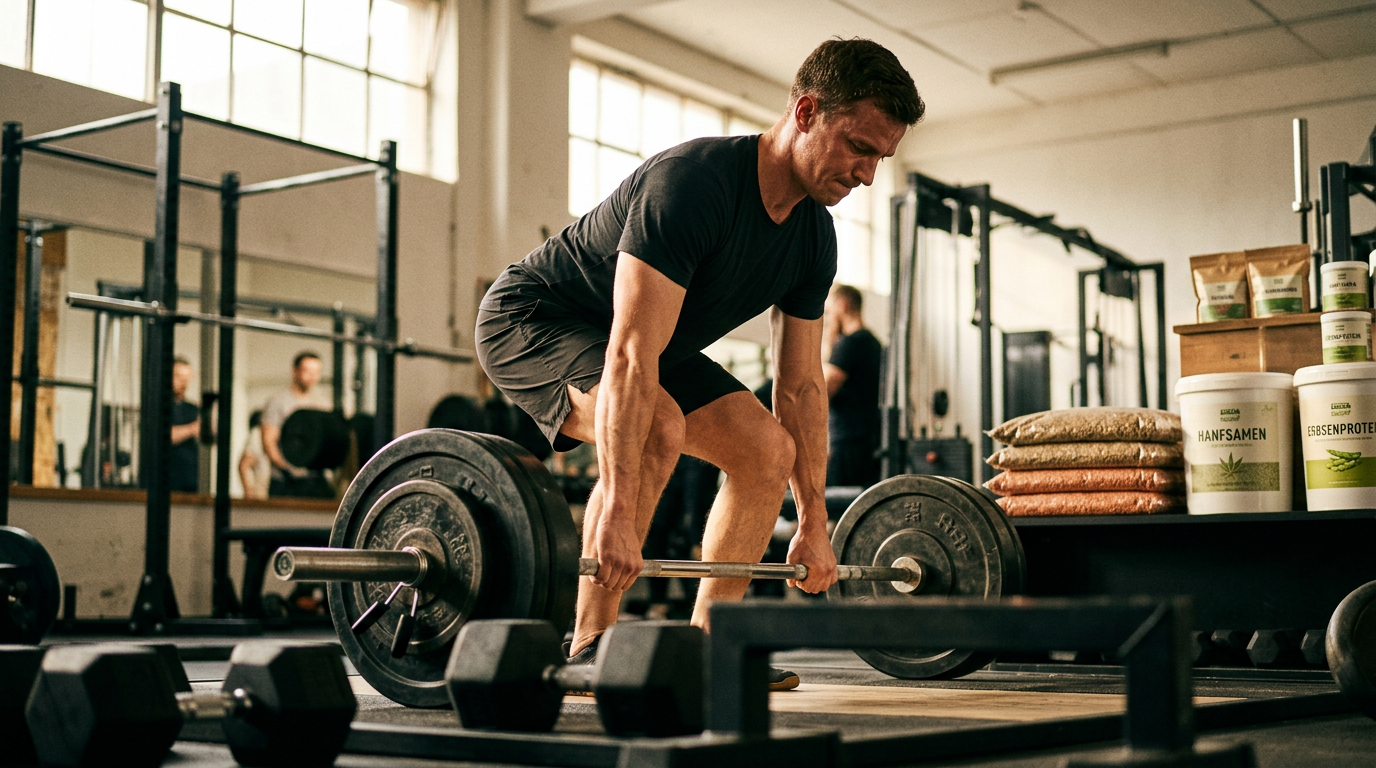 Eine Person, die im Fitnessstudio Gewichte hebt