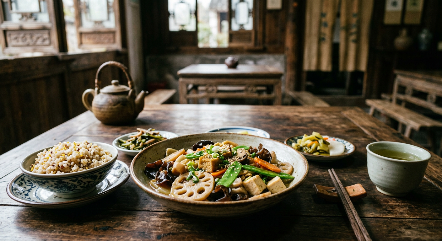 中国传统寺庙素斋,展现了食材的天然风味与烹饪的艺术。