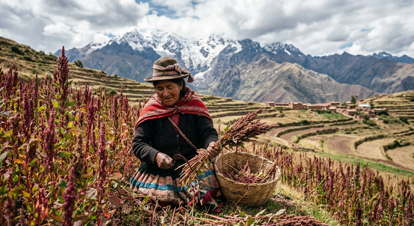 Andes urqukunapi qañiwa tarpuyta ruwasqan warmimanta rikch'a.