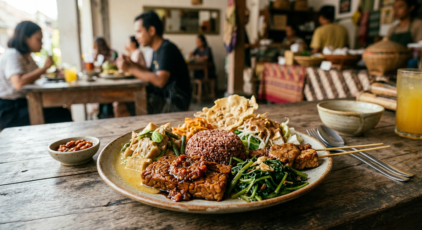 Contoh hidangan vegan Indonesia yang lezat dan bergizi, menunjukkan keragaman kuliner nabati.