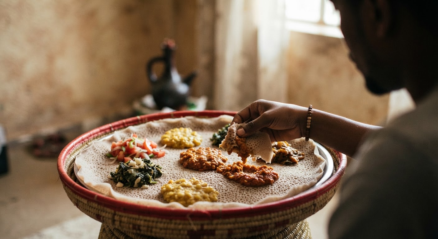 የኢትዮጵያ ዋና ምግብ የሆነው እንጀራ፣ ከጥራጥሬ ተዋጽኦዎች ጋር ተዳምሮ የተመጣጠነ ምግብን ያቀርባል።
