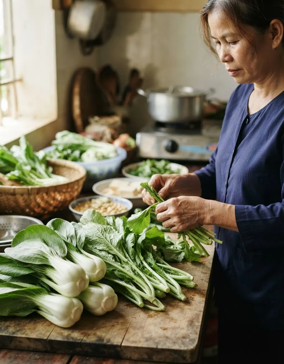 Các loại rau lá xanh như cải ngọt, cải thìa là nguồn canxi dồi dào trong ẩm thực Việt Nam.