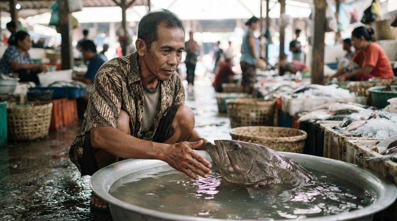Interaksi di pasar ikan tradisional Indonesia mungkin mencerminkan bentuk pemahaman timbal balik antar spesies yang unik.