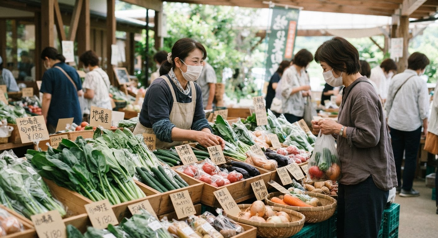 地元の農産物直売所では、旬の野菜が新鮮な状態で販売されています。これにより、輸送距離が大幅に短縮されます。