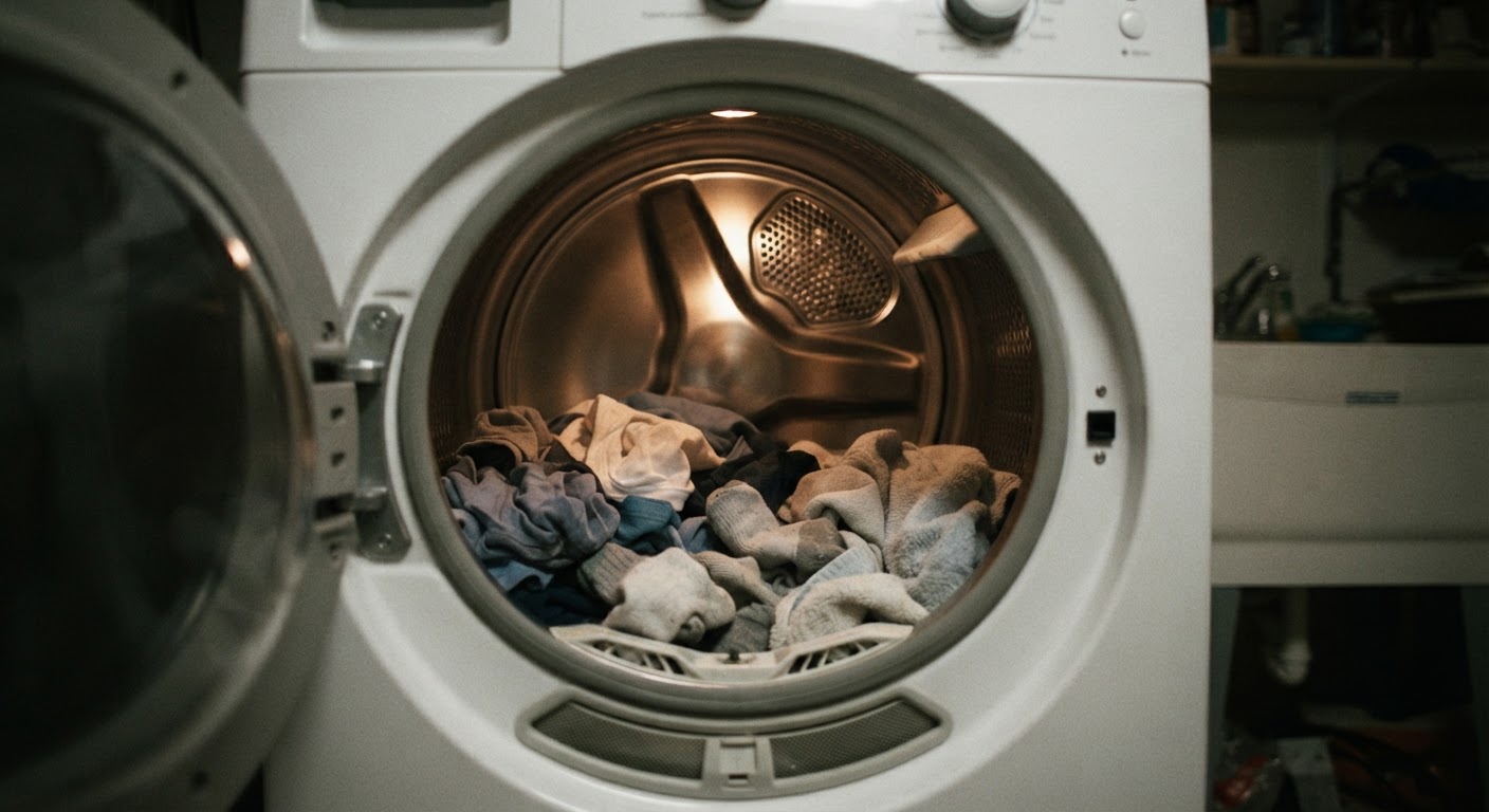 The interior of an electric tumble dryer, showing the drum where clothes are heated and tumbled to dry.