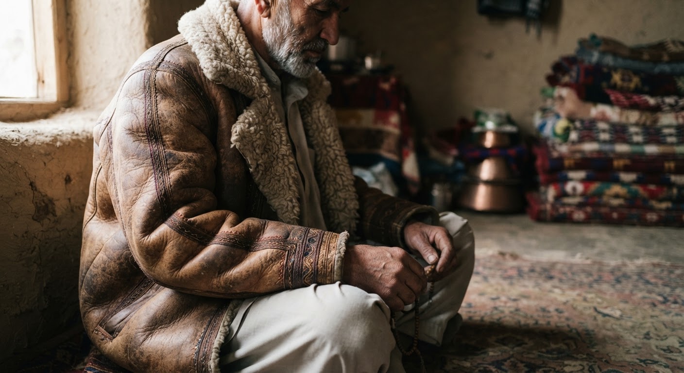 پوشاک سنتی افغانستانی ساخته شده از پوست گوسفند.