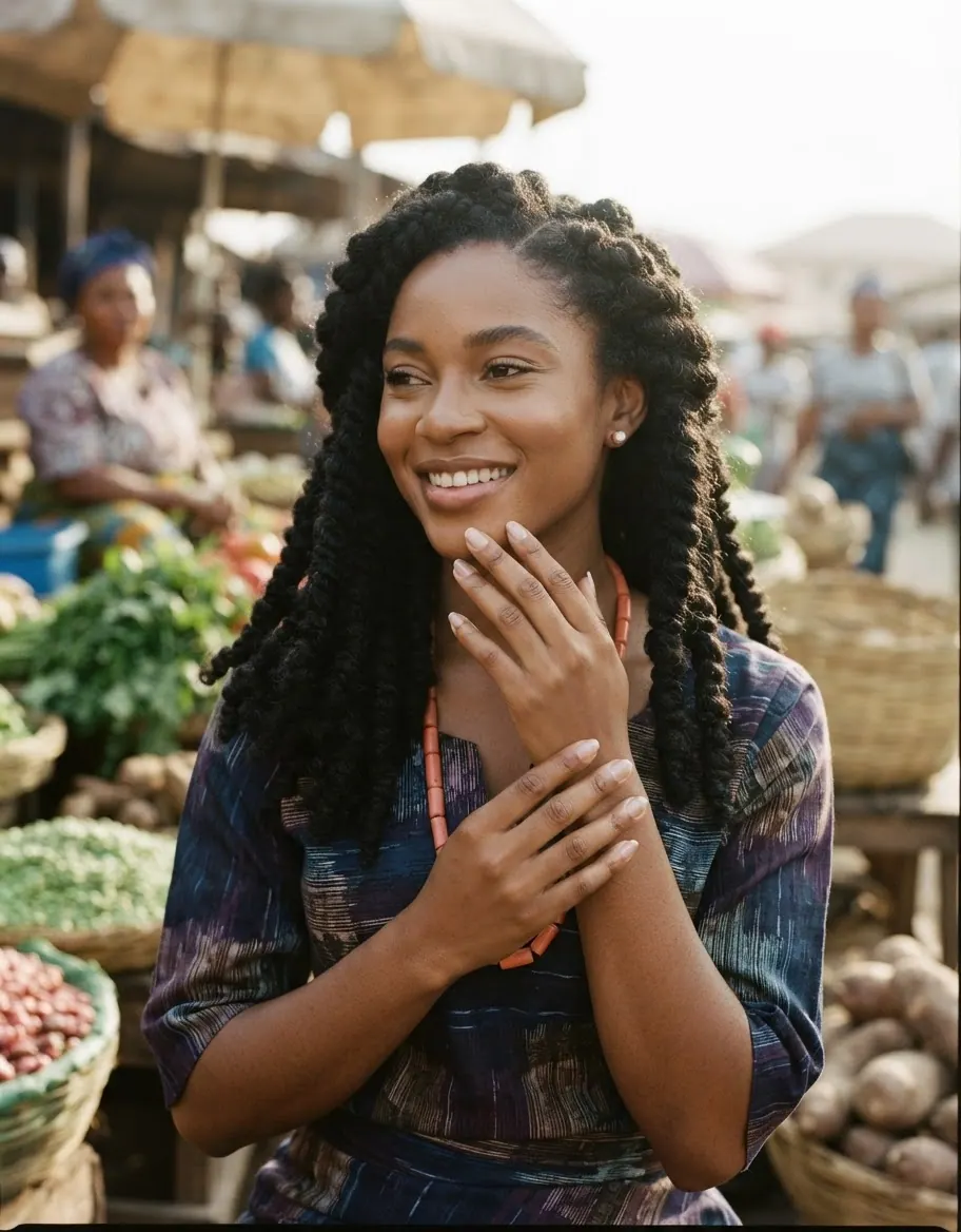 Obìnrin Yorùbá kan tí irun rẹ̀ lágbára, tí àwọn kòkòrò inú rẹ̀ sì dáradára.