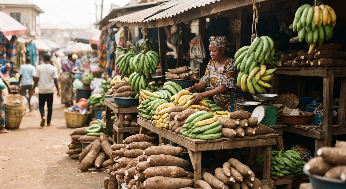 Àwọn ohun ọ̀gbìn tí wọ́n ta ní ọjà Yorùbá, bíi ìyàn àti ọ̀gẹ̀dẹ̀, jẹ́ orísun oúnjẹ tó dára.