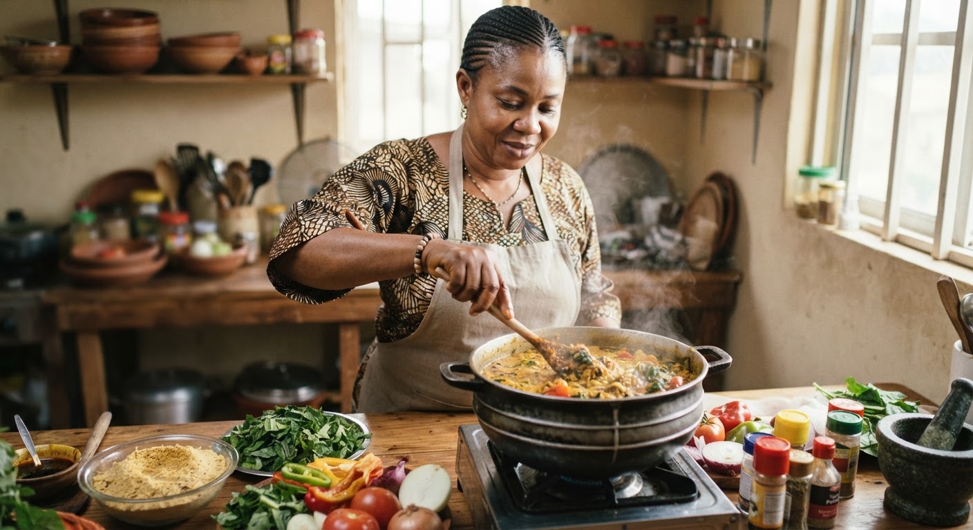 Àlàyé nípa lílo àwọn ohun èlò ọ̀gbìn láti fi ṣe oúnjẹ Yorùbá.