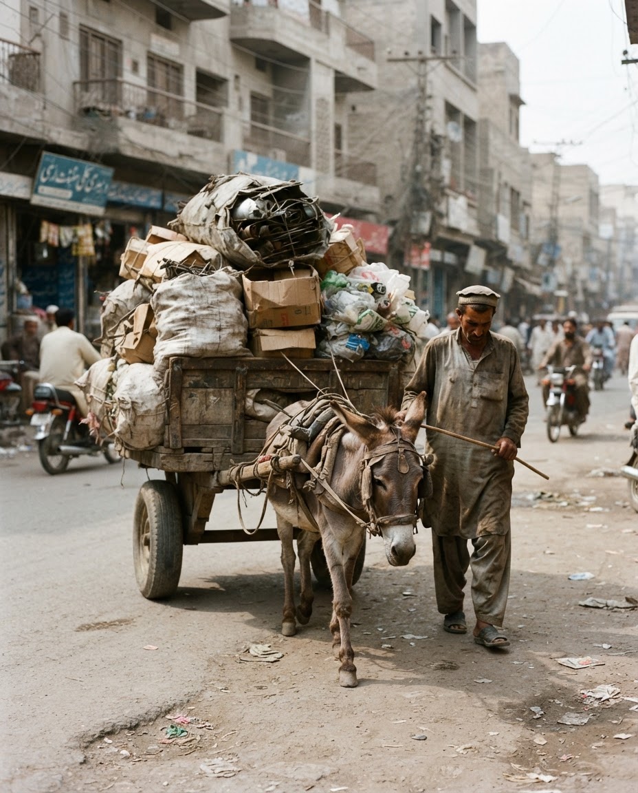 پاکستان میں گدھا گاڑی پر حد سے زیادہ بوجھ لادنا