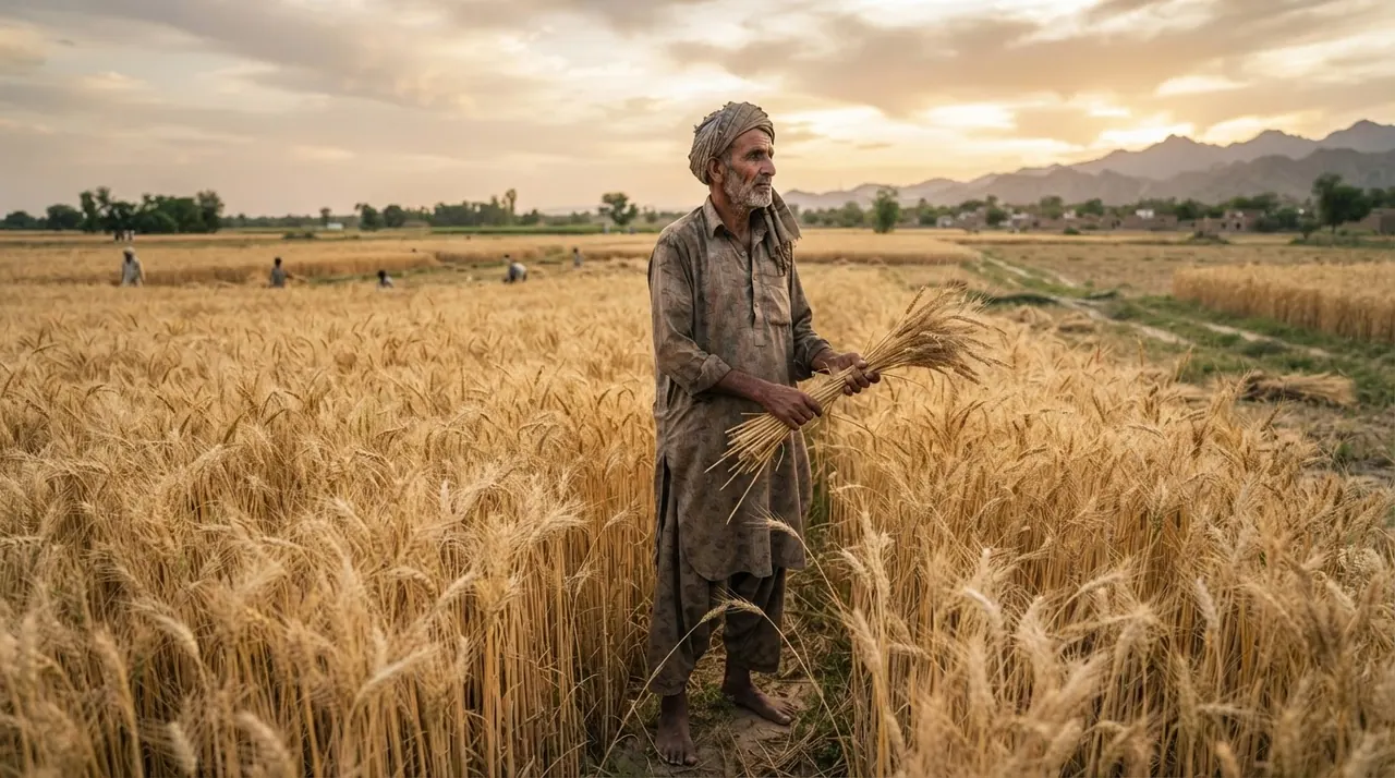 پاکستانی کسان گندم کے کھیت میں