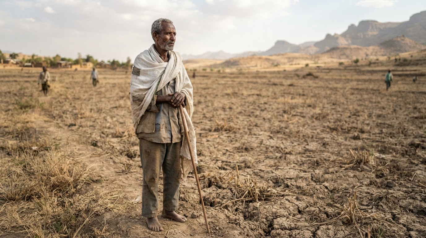 የኢትዮጵያ ገበሬ ደረቅ መሬትን የሚመለከት