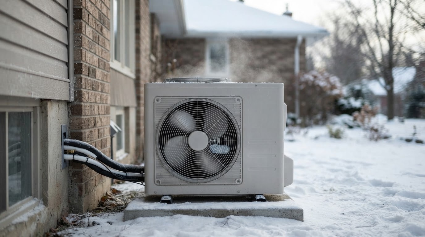 An air source heat pump extracts heat from the outside air, even in cold temperatures, and transfers it indoors.
