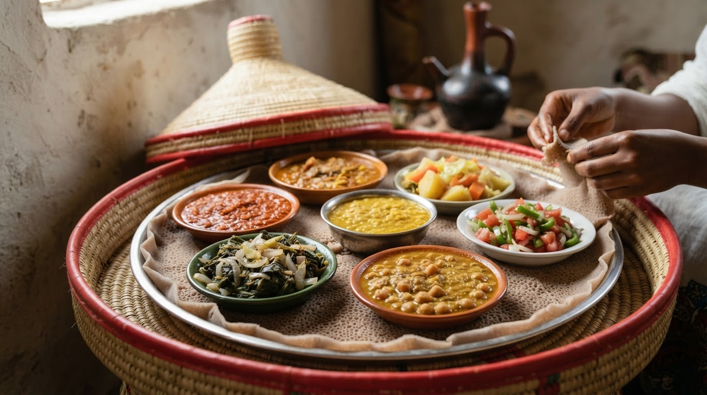 የኢትዮጵያ ኦርቶዶክስ የፆም ምግብ አይነት ምሳሌ።