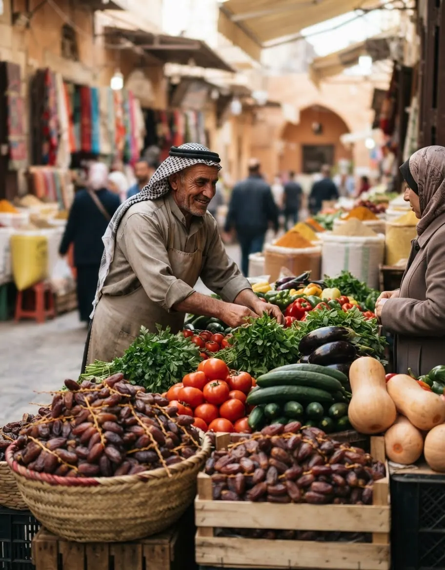 أسواق المنطقة تزخر بالخضروات الطازجة والتمر، وهي مكونات مثالية لوجبات صحية ومتنوعة.