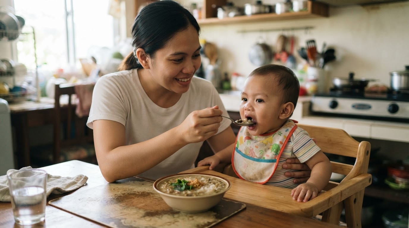 Lugaw na may munggo, isang masustansyang pagkain para sa mga sanggol.