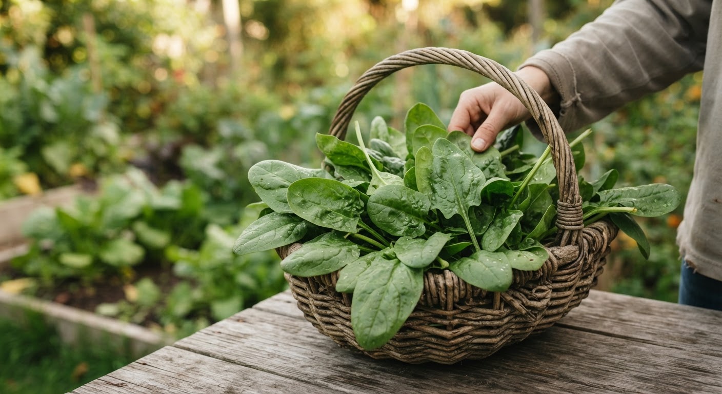 Spinaqi i freskët, i mbledhur nga kopshti, është një burim i pasur me vitamina dhe minerale.