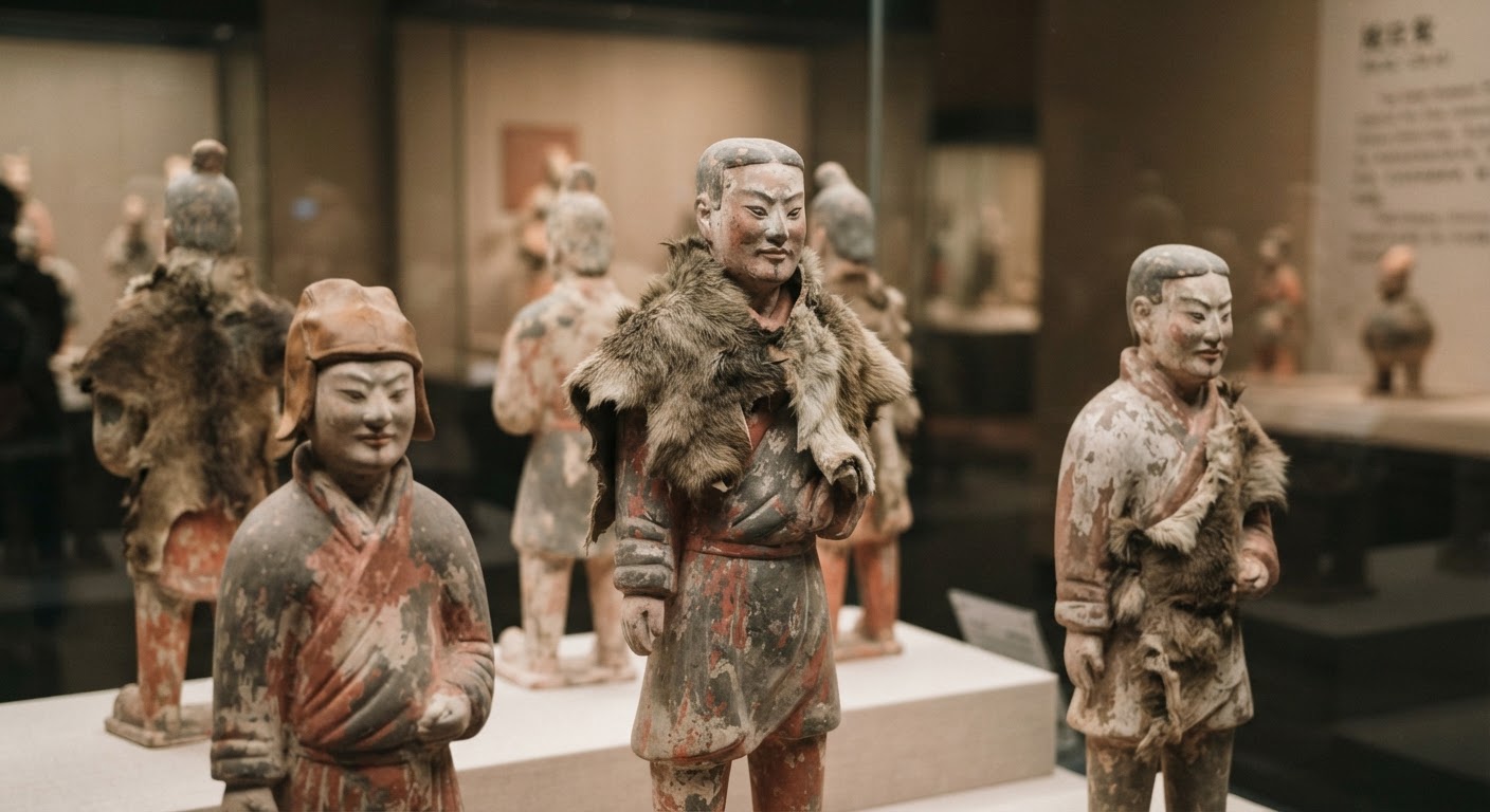 古代陶俑展示了早期服饰中对动物皮毛的运用。