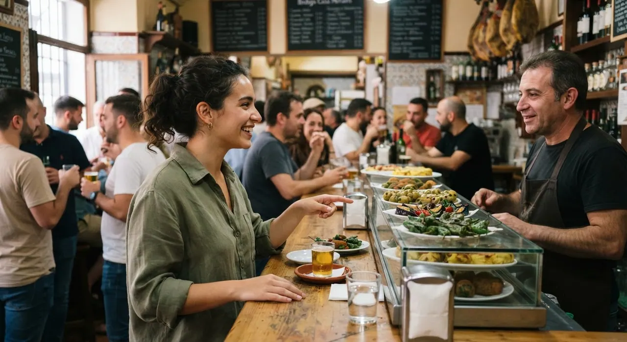 Pedir en un bar de tapas es una experiencia social en España.