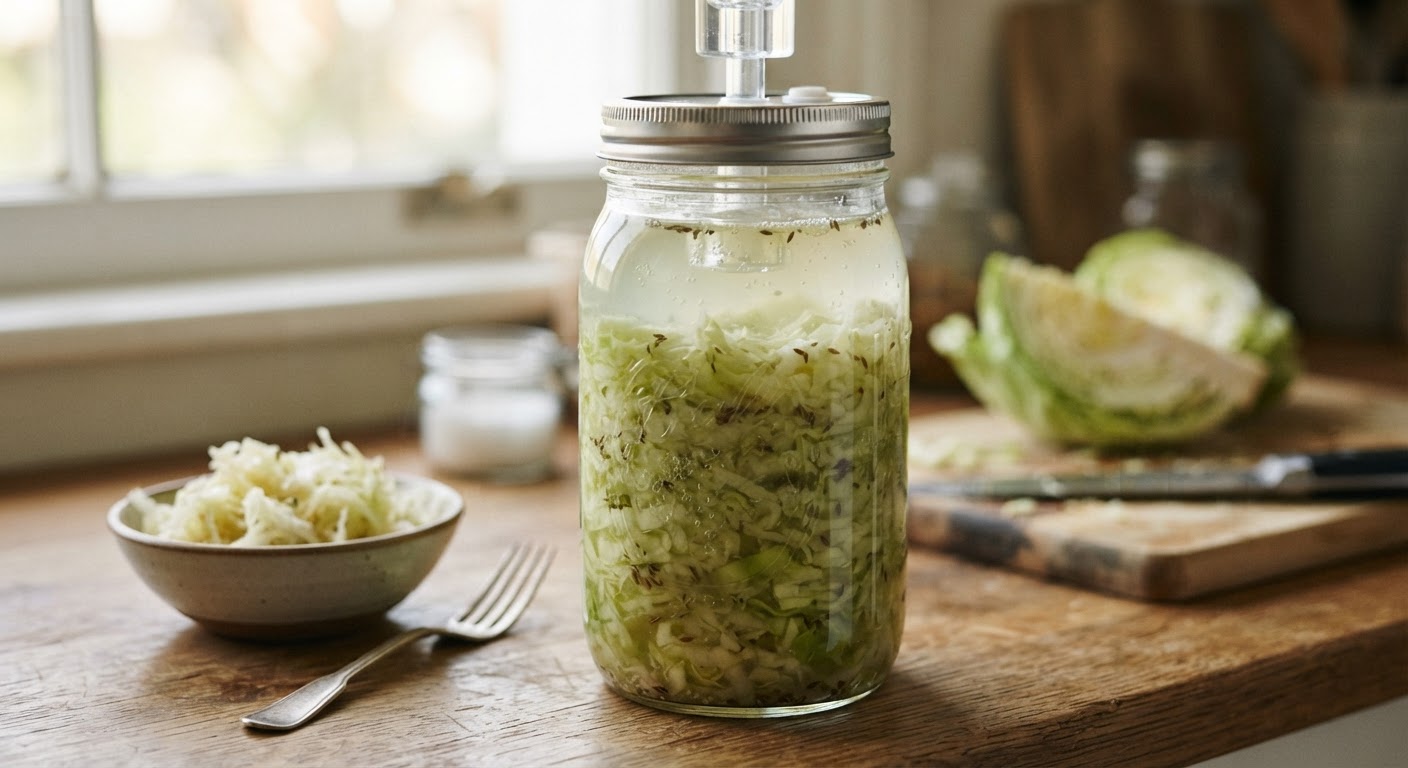 Selbstgemachtes Sauerkraut im Glas: Ein einfacher Start in die Fermentation.