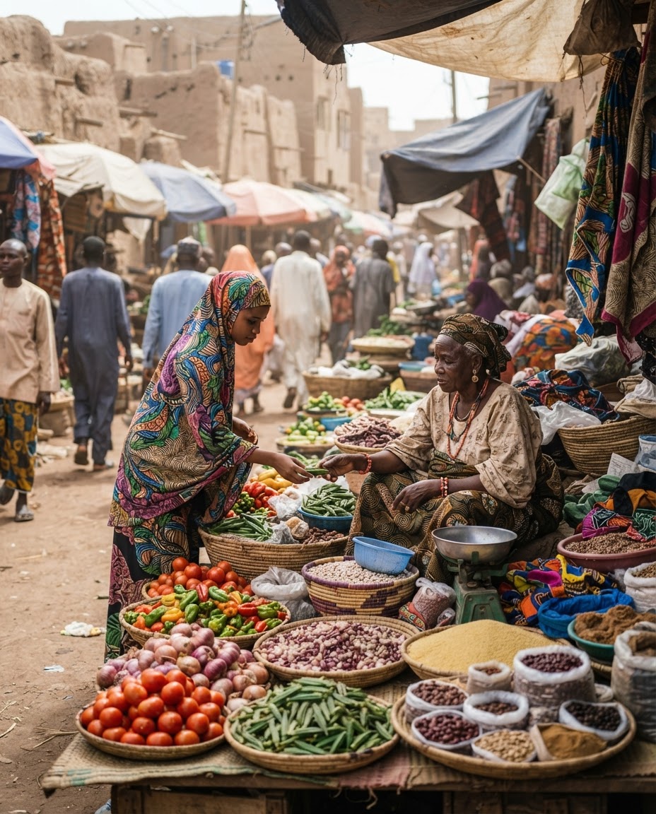Kasuwancin gargajiya a Kano, inda ake sayar da kayan amfanin gona da sauran kayayyaki.