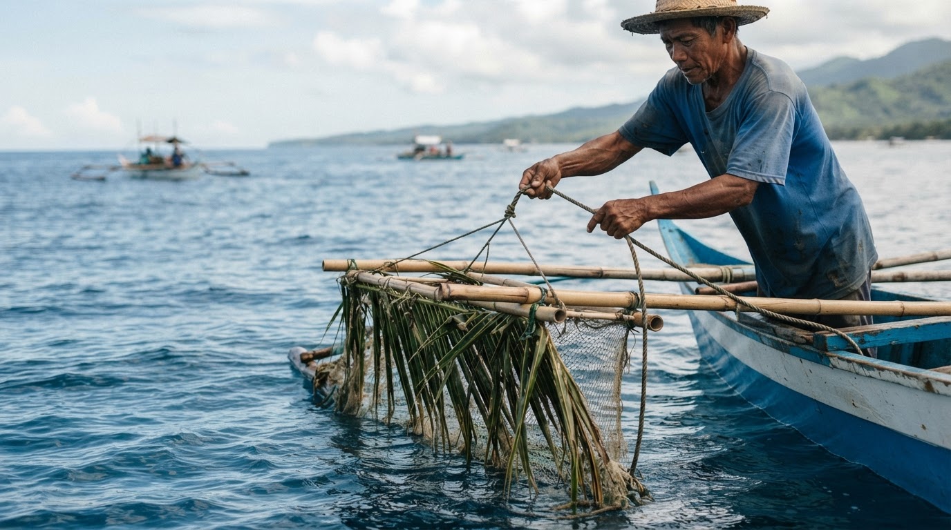 Isang maliit na FAD na ginagamit ng mangingisda sa Pilipinas upang makaakit ng isda.