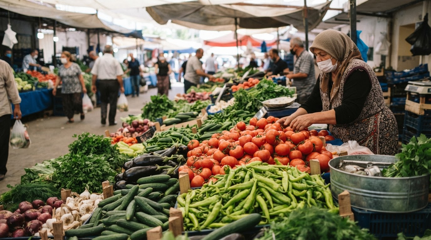 Türkiye'de yerel bir pazarda taze sebzelerle dolu bir tezgah.