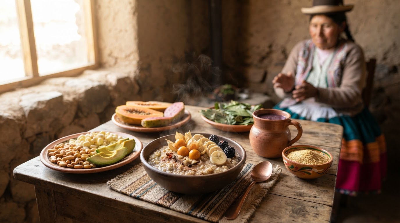 Andes suyumanta suk suk mikhuykuna, quinoa, fruit, tarpuy tarpuykuna